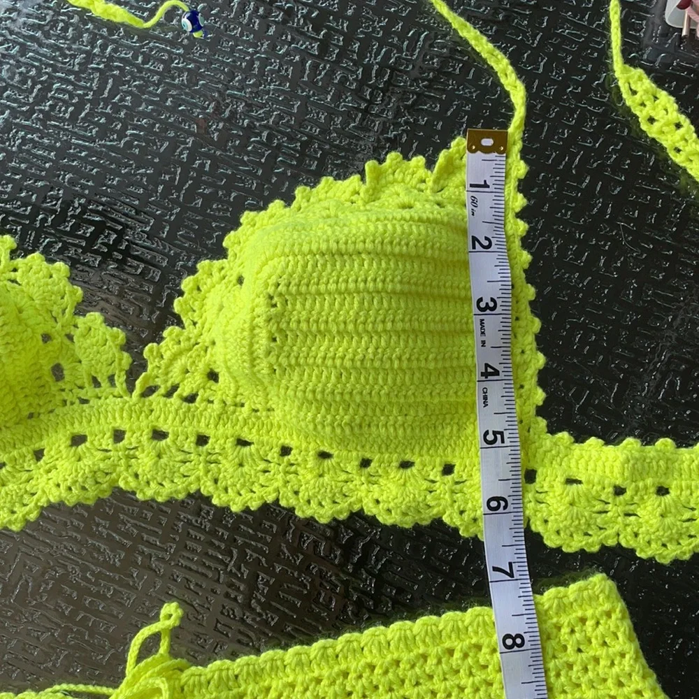 Neon Yellow Handmade Crochet Bikini Set – 100% Cotton – Adjustable S-M-L